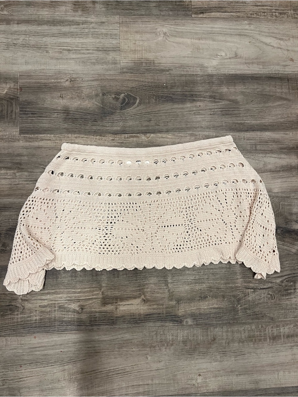 Crochet Knit Mini Skirt Cover Up- Light Beige Size Small